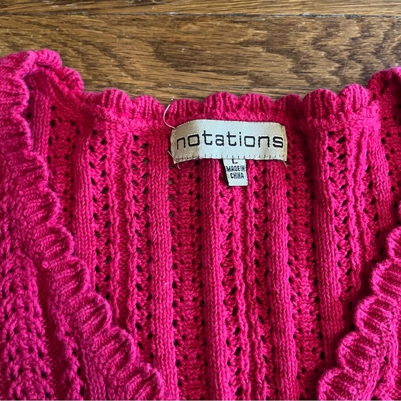 vtg y2k eyelet cardigan sweater Cotton M L cropped Red - Picture 2 of 6